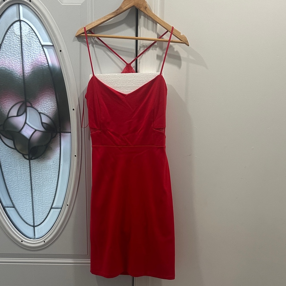 Express Vibrant Red Mini Dress with Spaghetti Straps